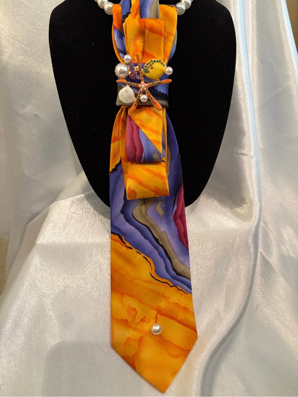 Women’s Tie - J. Garcia Vibrant Orange and Purple Abstract Silk Tie Necklace